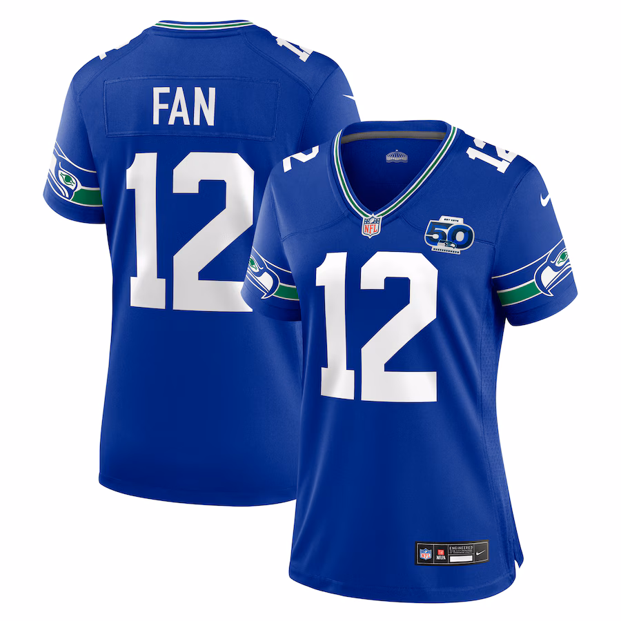 Women's Seattle Seahawks 12 Fan Nike Royal Alternate 2 50th Season Game Jersey - Jersey