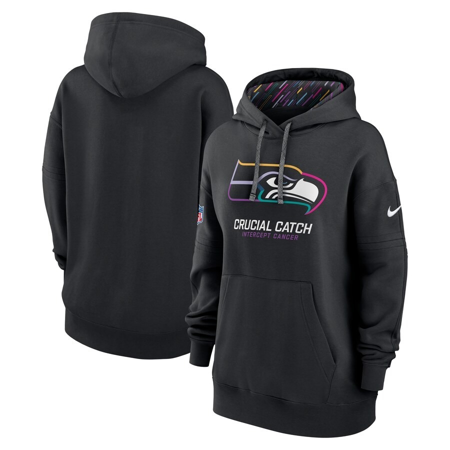 Women's Seattle Seahawks  Nike Black 2024 NFL Crucial Catch Club Pullover Hoodie - Jersey