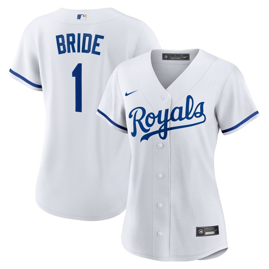 Women's Kansas City Royals Nike White #1 Bride Home Replica Jersey - Jersey