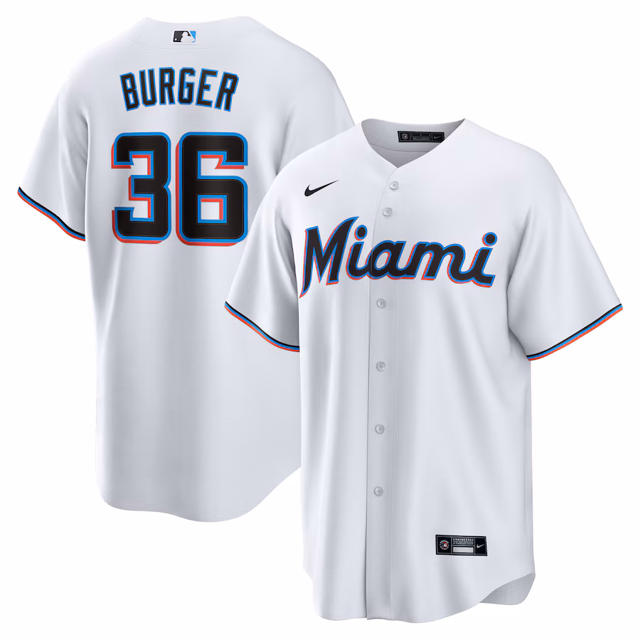 Men's Miami Marlins Jake Burger Nike White  Home  Replica Team Jersey - Jersey