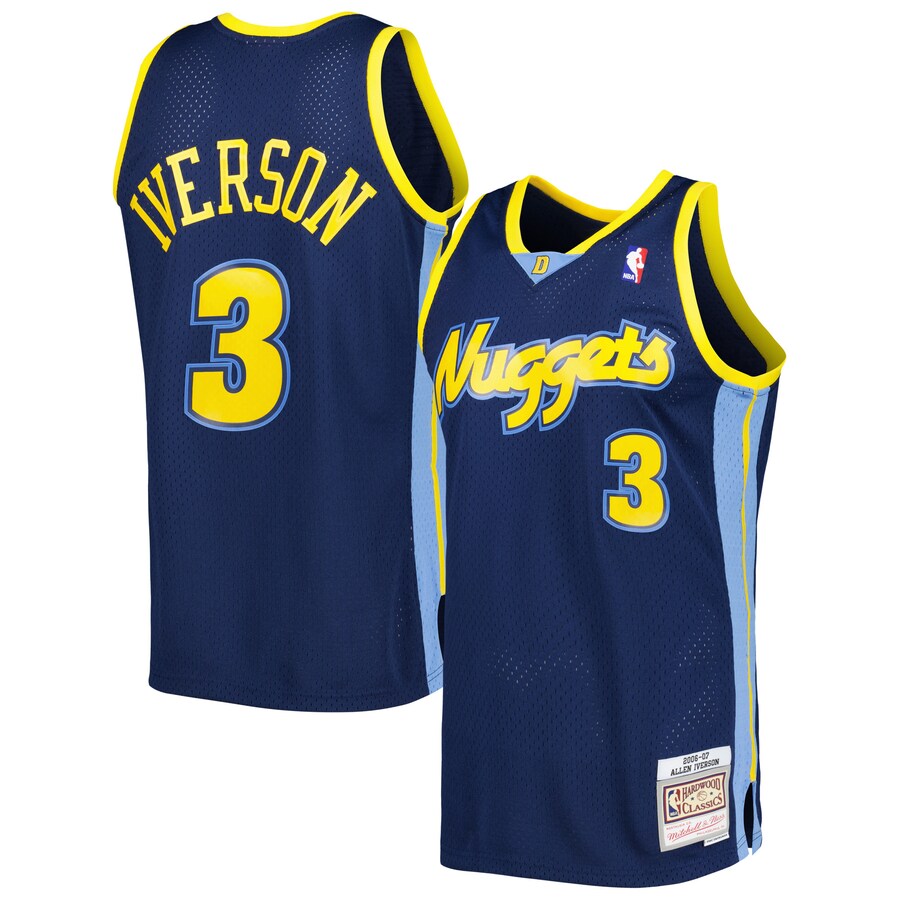 Men's Denver Nuggets Allen Iverson Mitchell & Ness Navy Hardwood Classics Swingman Jersey - Jersey