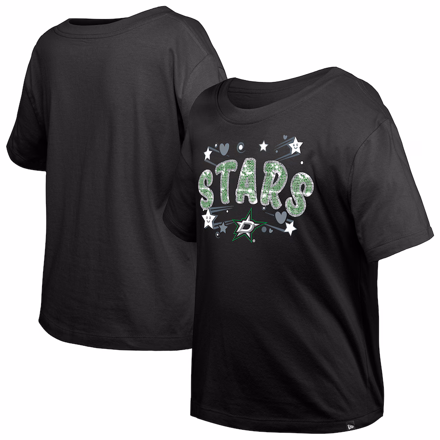 Girl's Youth Dallas Stars New Era Black Flip Sequin T-Shirt - Jersey