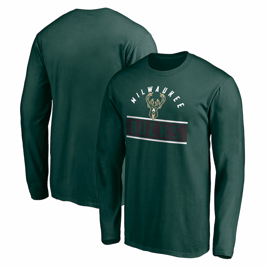 Men's Milwaukee Bucks Hunter Green Team Arch Knockout Long Sleeve T-Shirt - Jersey