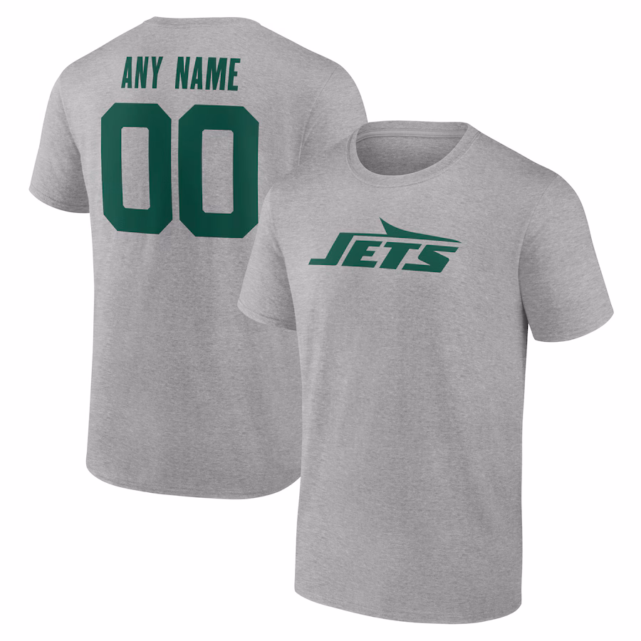 Men's New York Jets  Gray Team Authentic Custom T-Shirt - Jersey