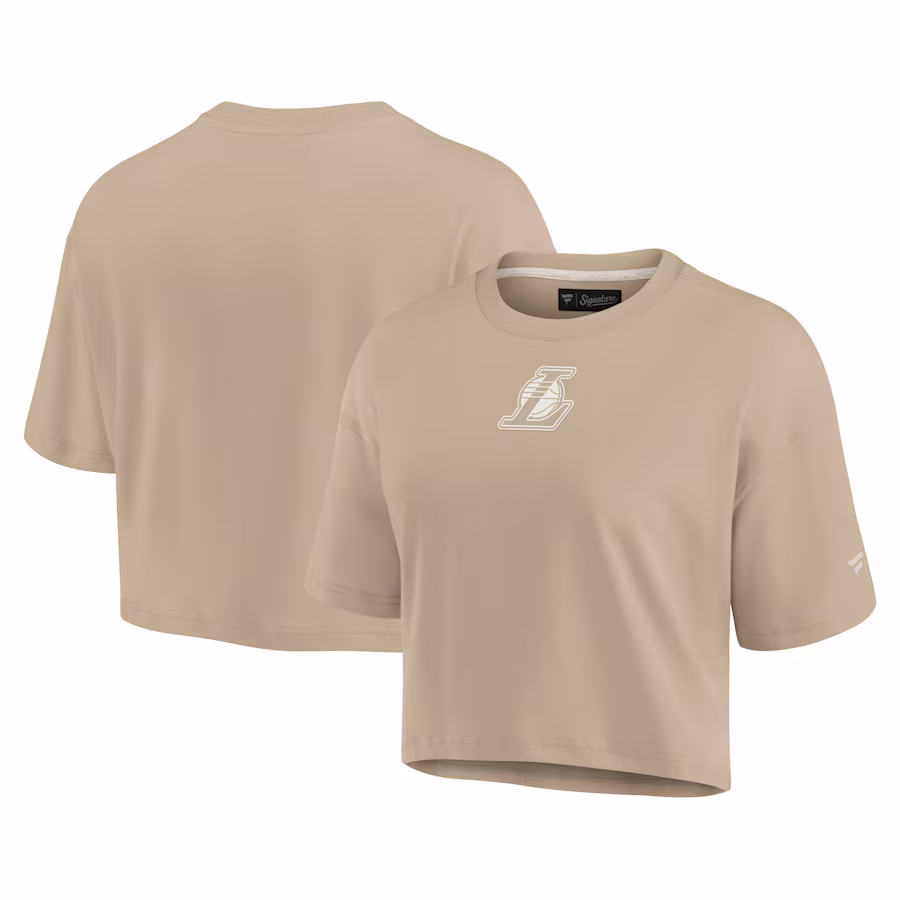 Women's Los Angeles Lakers Fanatics Khaki Elements Super Soft Boxy Cropped T-Shirt - Jersey