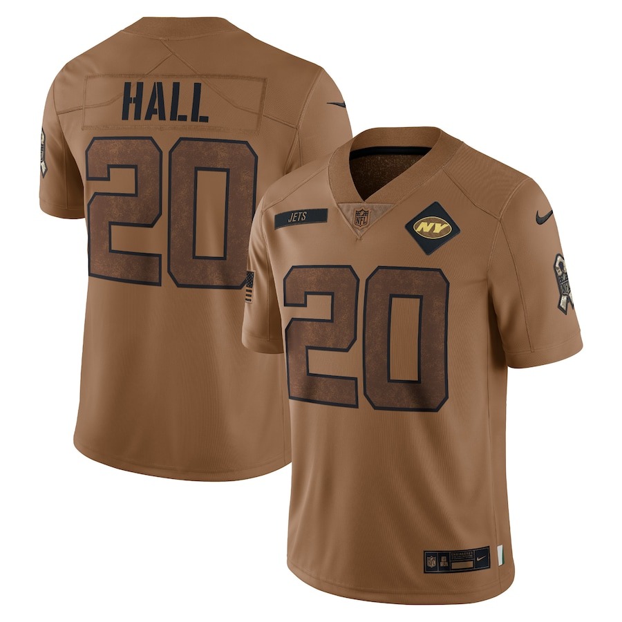 Men's New York Jets Breece Hall Nike Brown 2023 Salute To Service Limited Jersey - Jersey