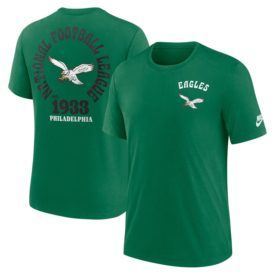 Men's Philadelphia Eagles Nike Kelly Green Rewind Team Excite 2-Hit Tri-Blend T-Shirt - Jersey
