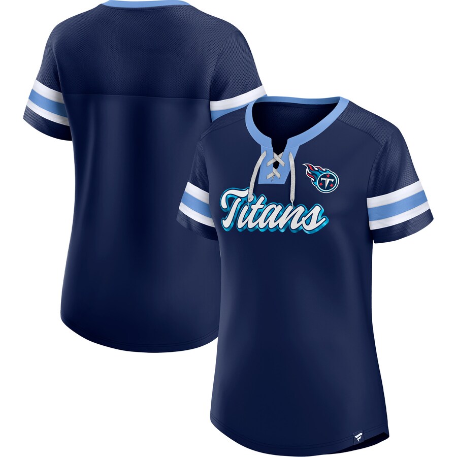 Women's Tennessee Titans Fanatics Navy Original State Lace-Up T-Shirt - Jersey
