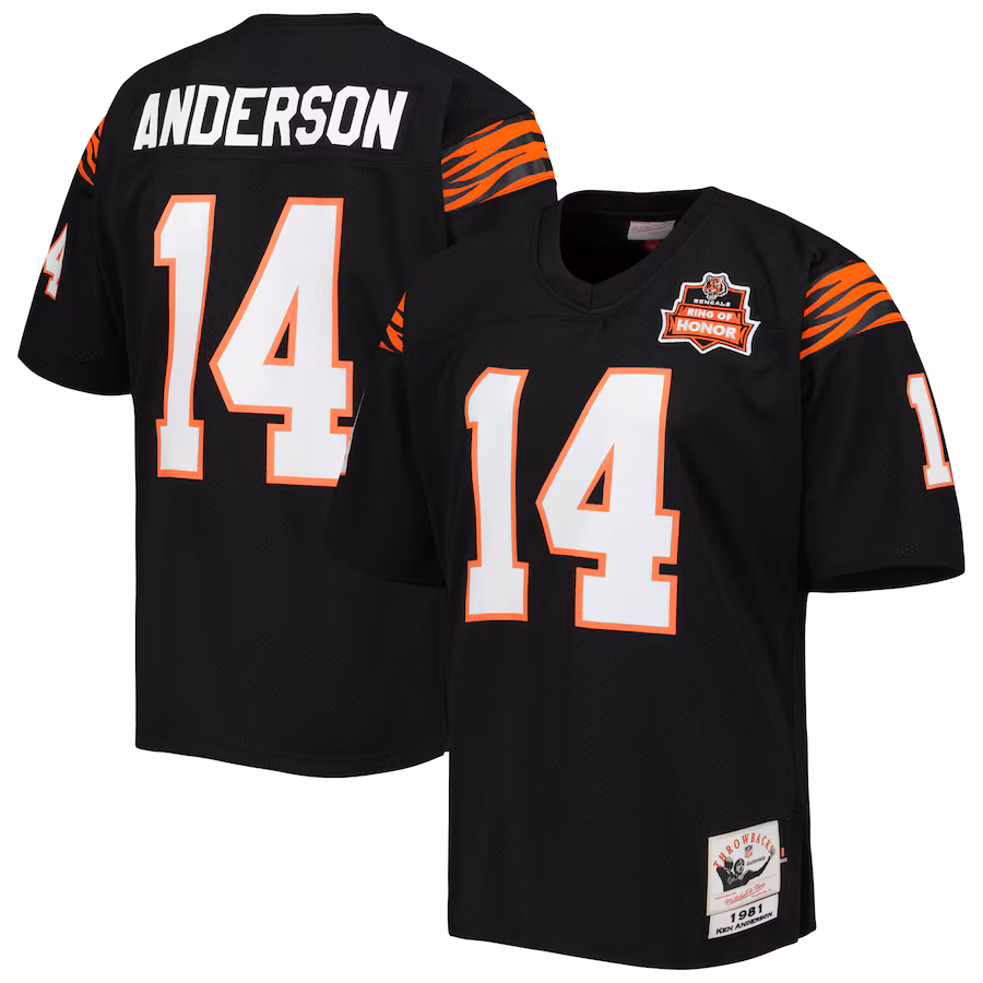 Men's Cincinnati Bengals 1981 Ken Anderson Mitchell & Ness Black Authentic Throwback Retired Player Jersey - Jersey