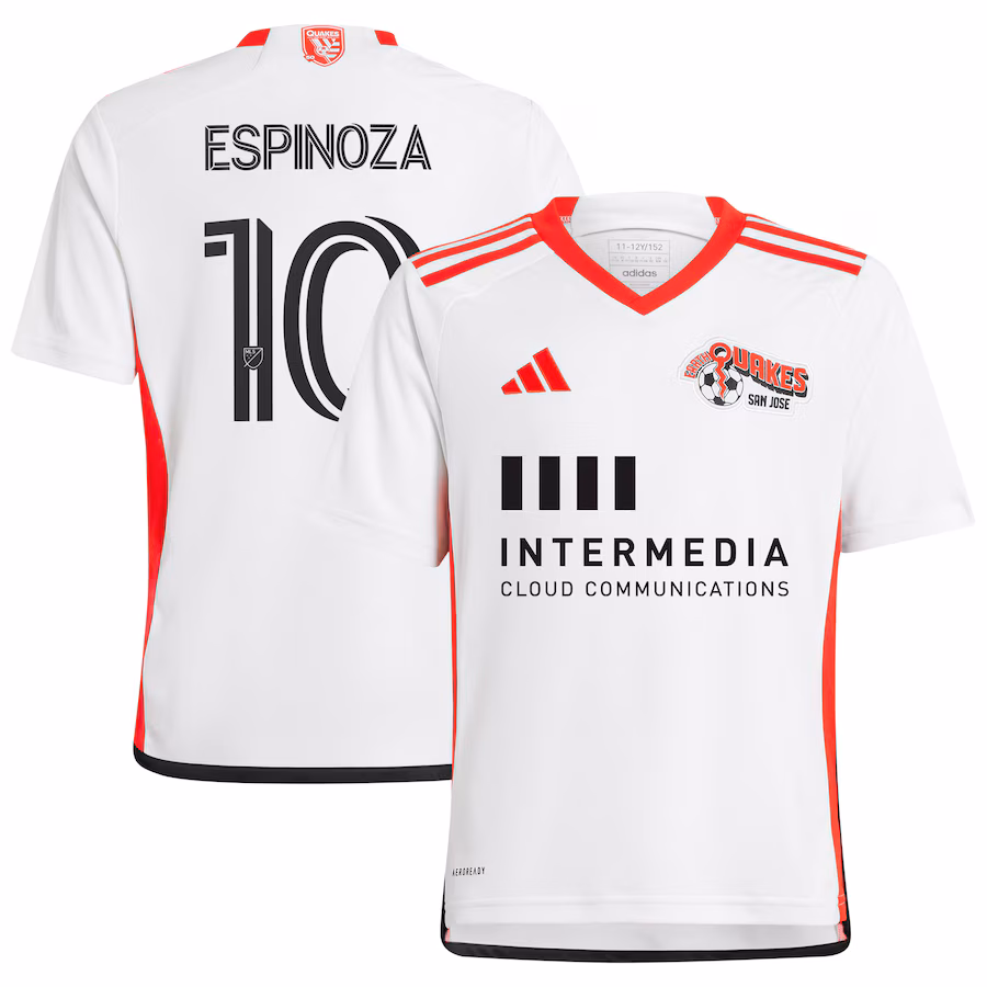 Youth San Jose Earthquakes Cristian Espinoza adidas White 2024 The 50 Kit Replica Player Jersey - Jersey