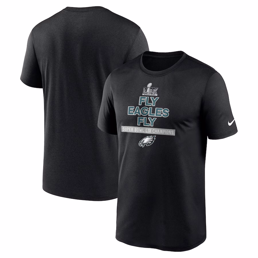 Men's Philadelphia Eagles Nike Black Super Bowl LIX Champions Fly Eagles Fly T-Shirt - Jersey