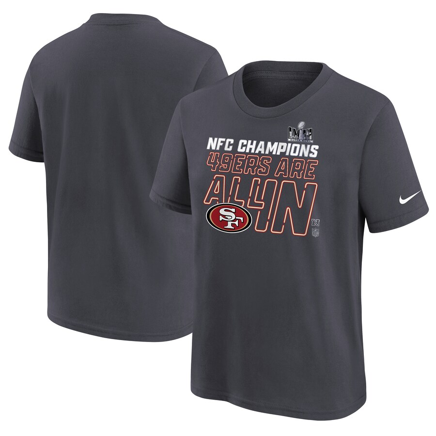 Youth San Francisco 49ers  Nike Anthracite 2023 NFC Champions Locker Room Trophy Collection T-Shirt - Jersey
