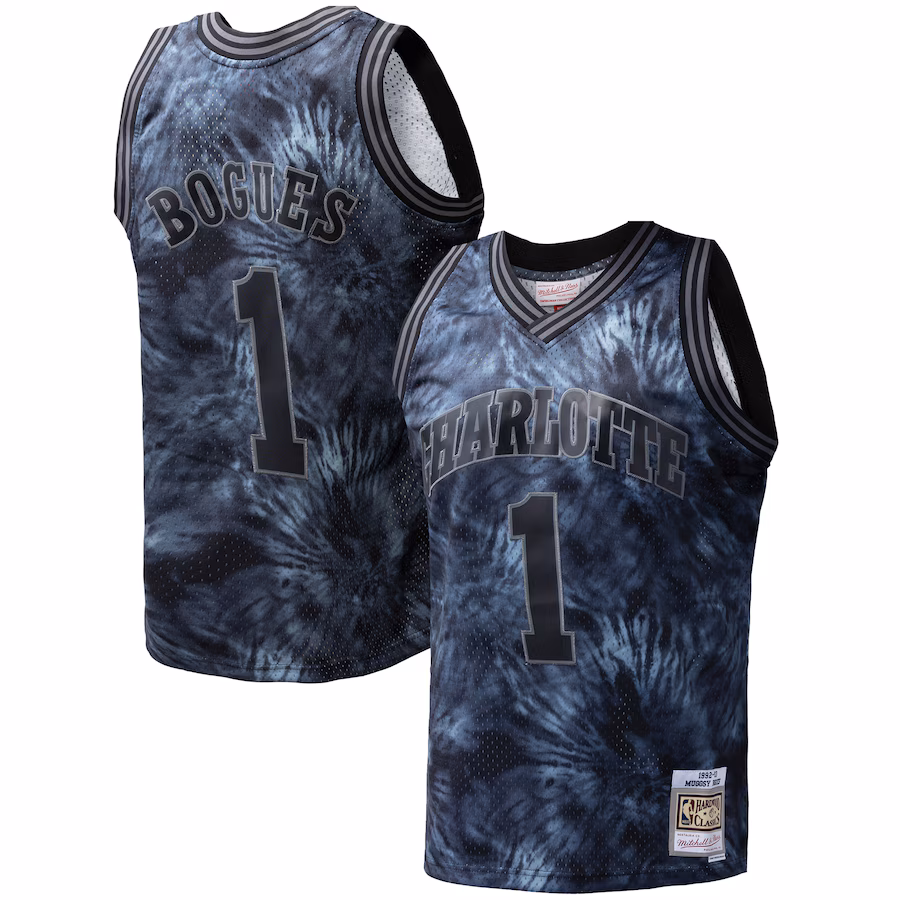 Men's Charlotte Hornets Muggsy Bogues Mitchell & Ness Black Hardwood Classics 1992/93 Tie-Dye Swingman Jersey - Jersey