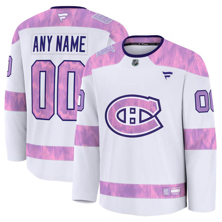 Men's Montreal Canadiens Fanatics White 2024 Hockey Fights Cancer Custom Practice Jersey - Jersey