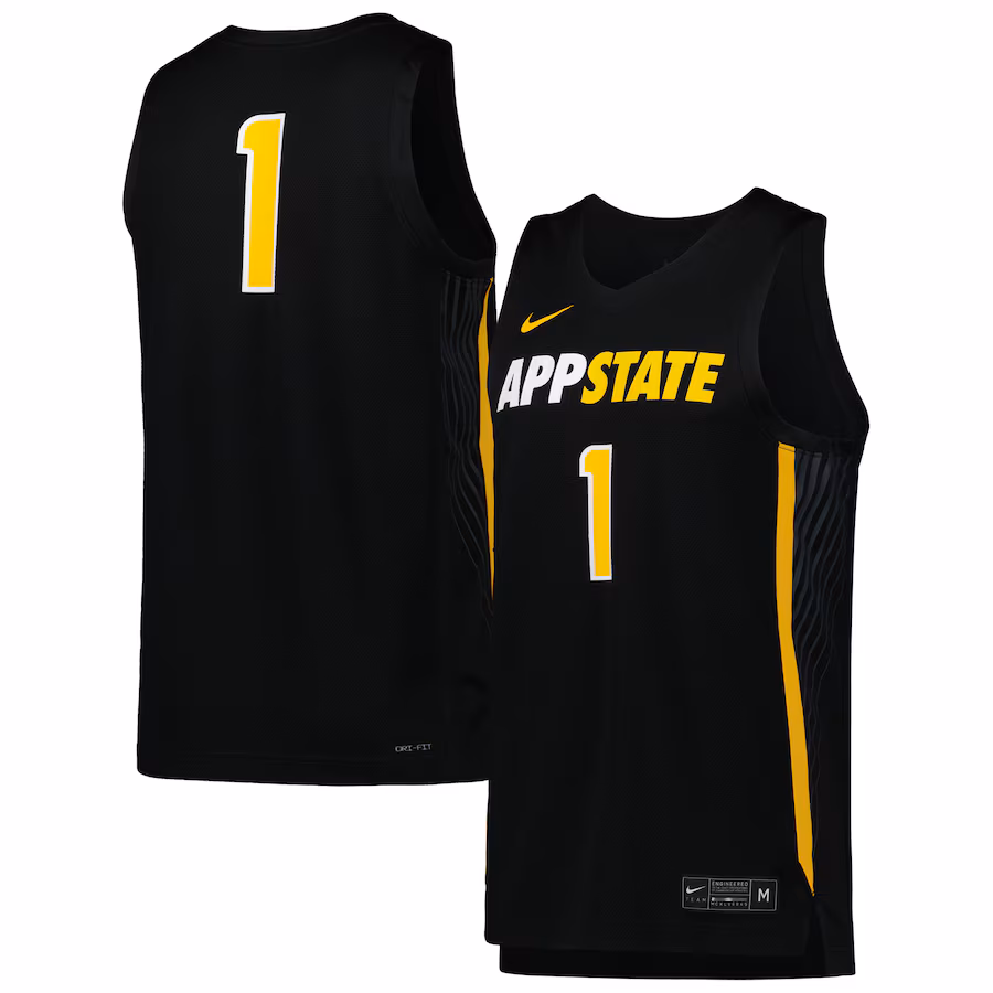 #1 Appalachian State Mountaineers Nike Replica Basketball Jersey - Black - Jersey