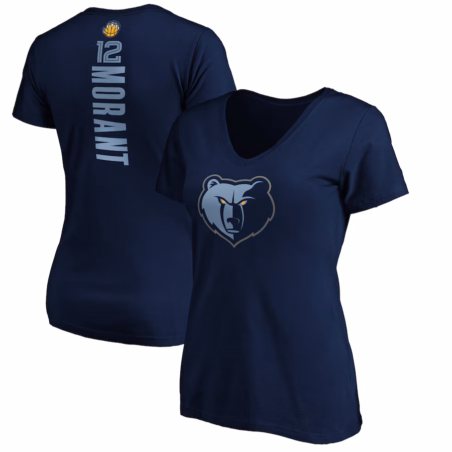 Women's Memphis Grizzlies Ja Morant Navy Playmaker Name & Number V-Neck T-Shirt - Jersey