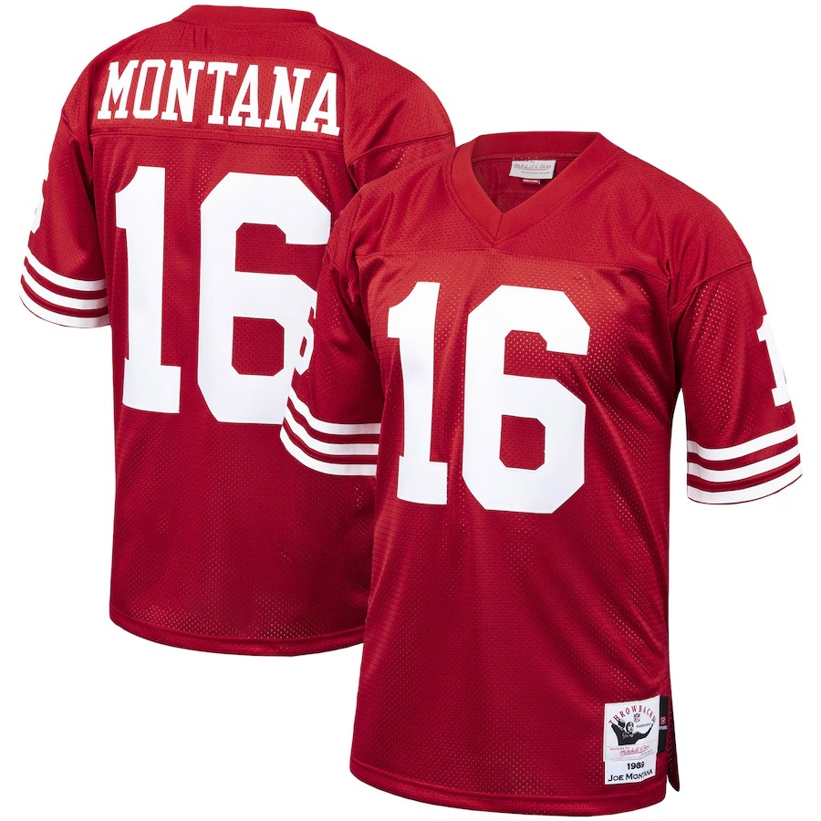 Men's San Francisco 49ers 1989 Joe Montana Mitchell & Ness Scarlet Authentic Throwback Retired Player Jersey - Jersey