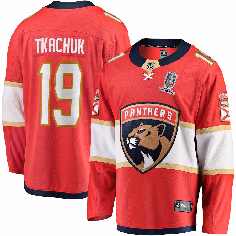 Men's Florida Panthers Matthew Tkachuk Fanatics Red Home 2024 Stanley Cup Champions Breakaway Player Jersey - Jersey