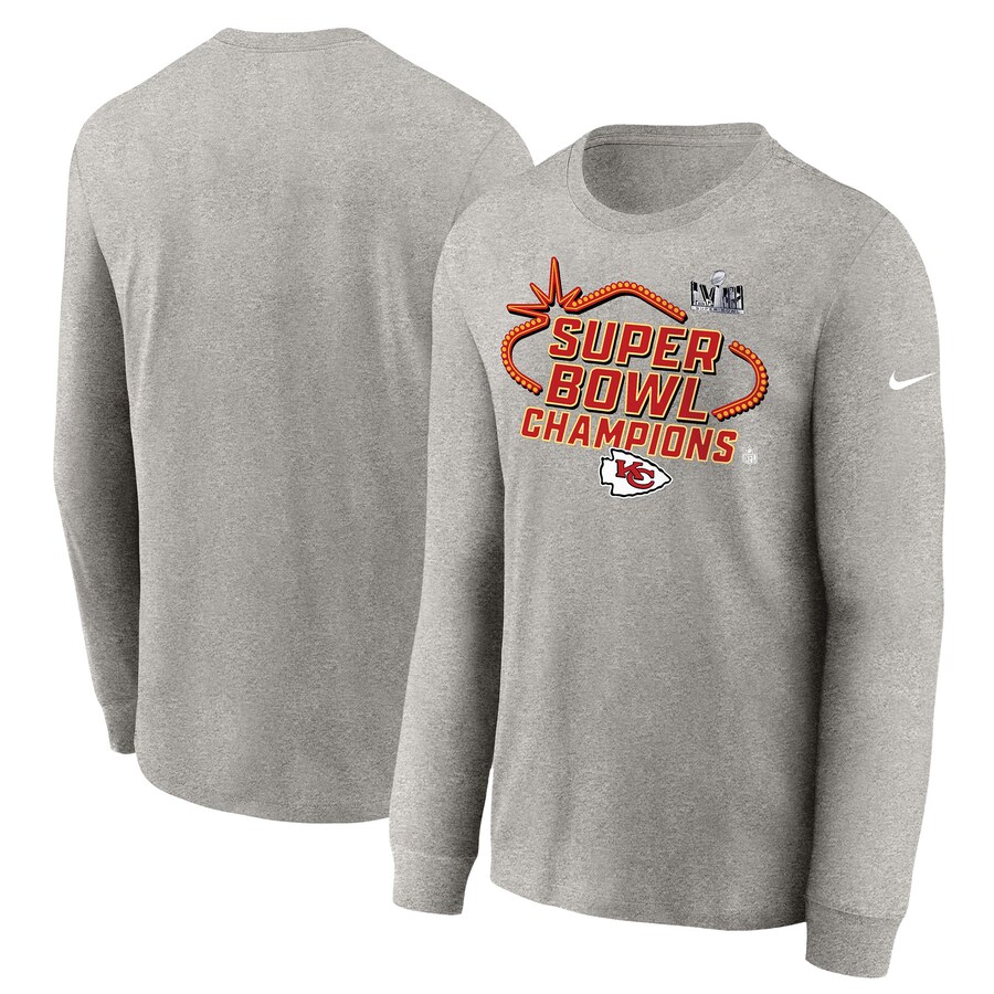 Youth Kansas City Chiefs  Nike Gray Super Bowl LVIII Champions Locker Room Trophy Collection Long Sleeve T-Shirt - Jersey