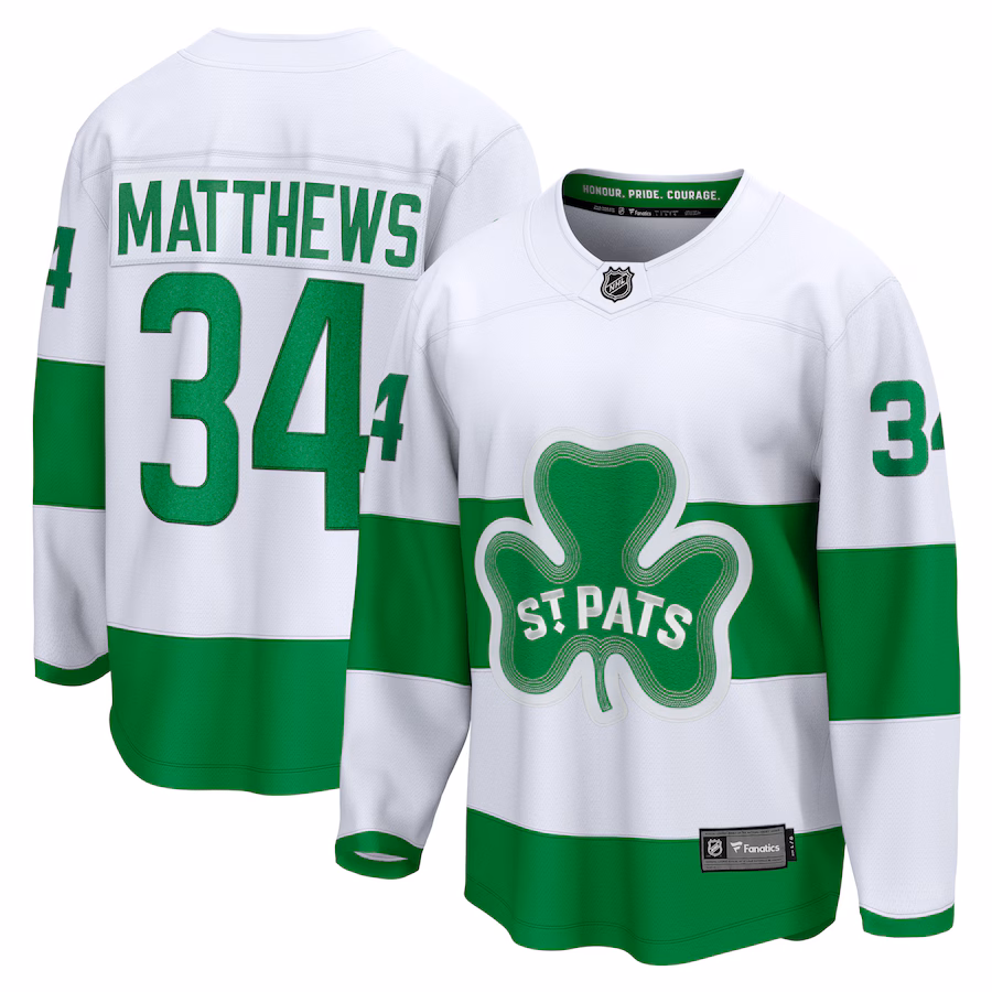 Men's Toronto Maple Leafs Auston Matthews Fanatics White St. Patricks Alternate Premier Breakaway Player Jersey - Jersey