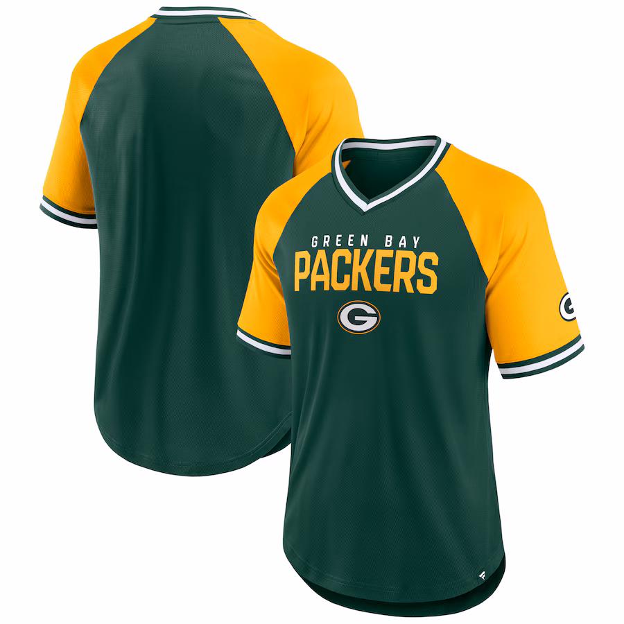 Men's Green Bay Packers Fanatics Green/Gold Hashmark Raglan T-Shirt - Jersey
