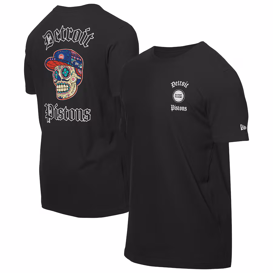 Men's Detroit Pistons New Era Black Sugar Skulls T-Shirt - Jersey