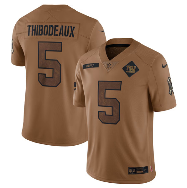 Men's New York Giants #5 Kayvon Thibodeaux 2023 Brown Salute To Service Limited Football Stitched Jersey - Jersey