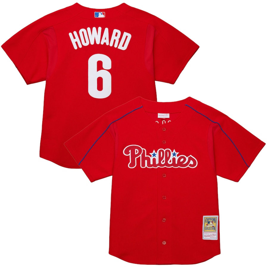 Men's Philadelphia Phillies Ryan Howard Mitchell & Ness Red Cooperstown Collection Batting Practice Jersey - Jersey