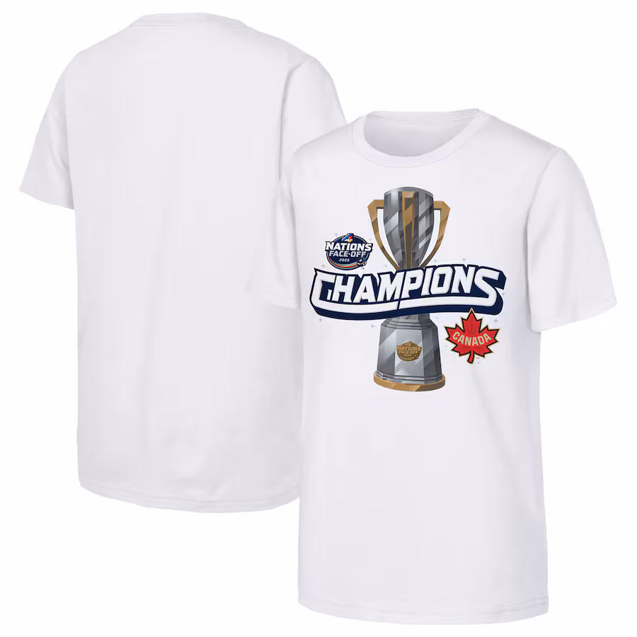 Youth Canada White 2025 4 Nations Face-Off Champions T-Shirt - Jersey