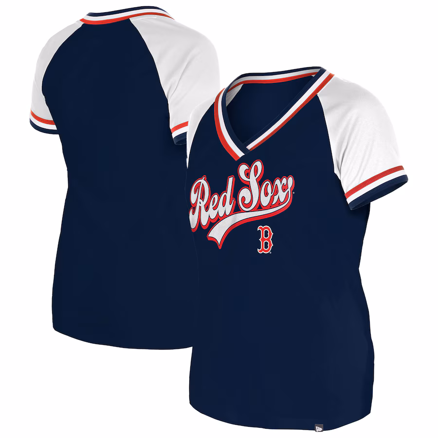 Women's Boston Red Sox New Era Navy Gameday Raglan V-Neck T-Shirt - Jersey