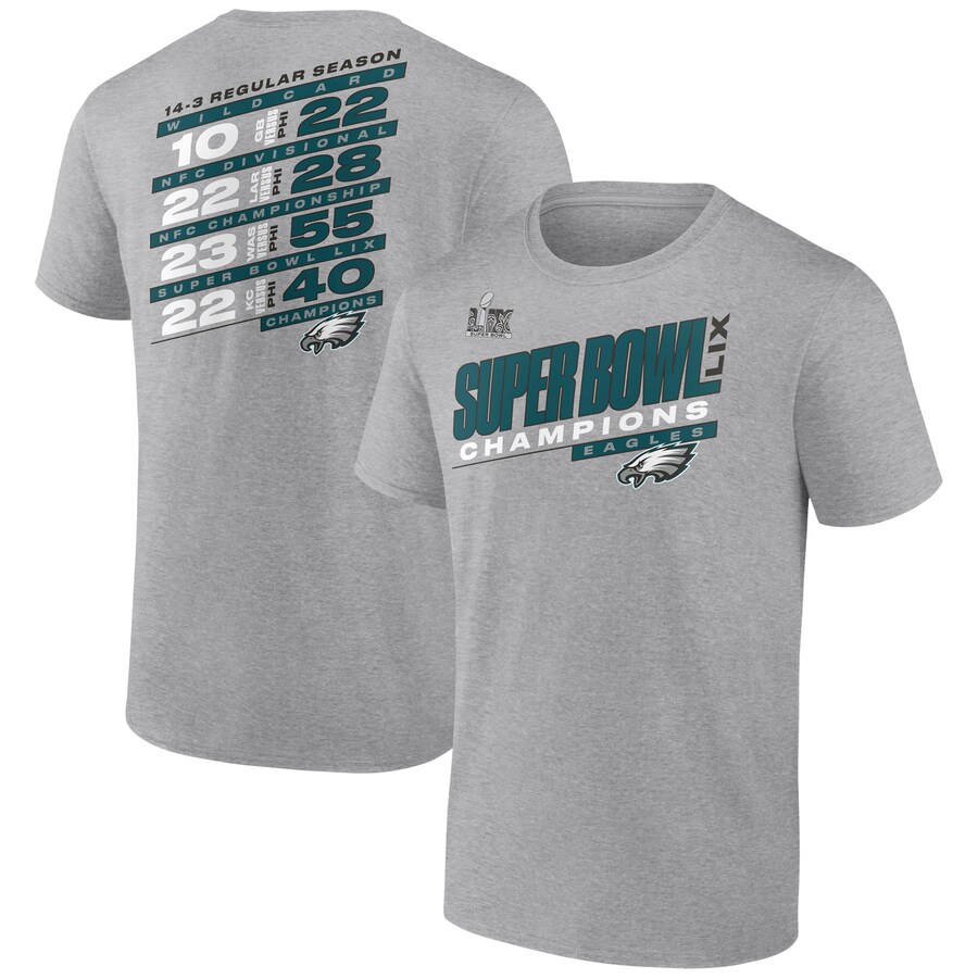 Men's Philadelphia Eagles Fanatics Heather Gray Super Bowl LIX Champions Counting Points Score T-Shirt - Jersey