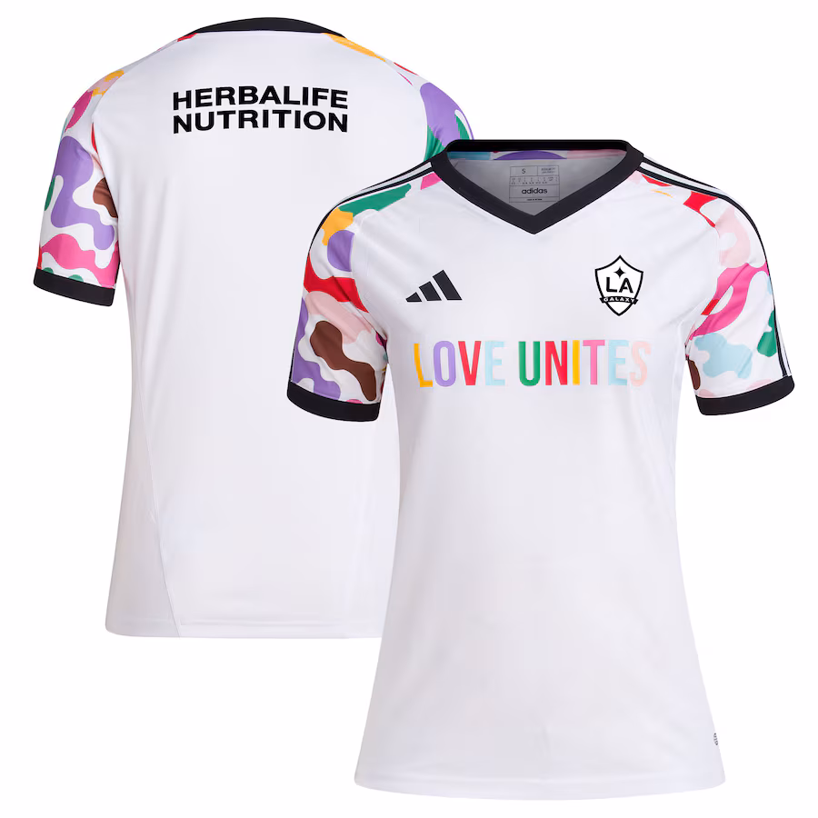 Women's LA Galaxy adidas White 2023 Pride Pre-Match Top - Jersey