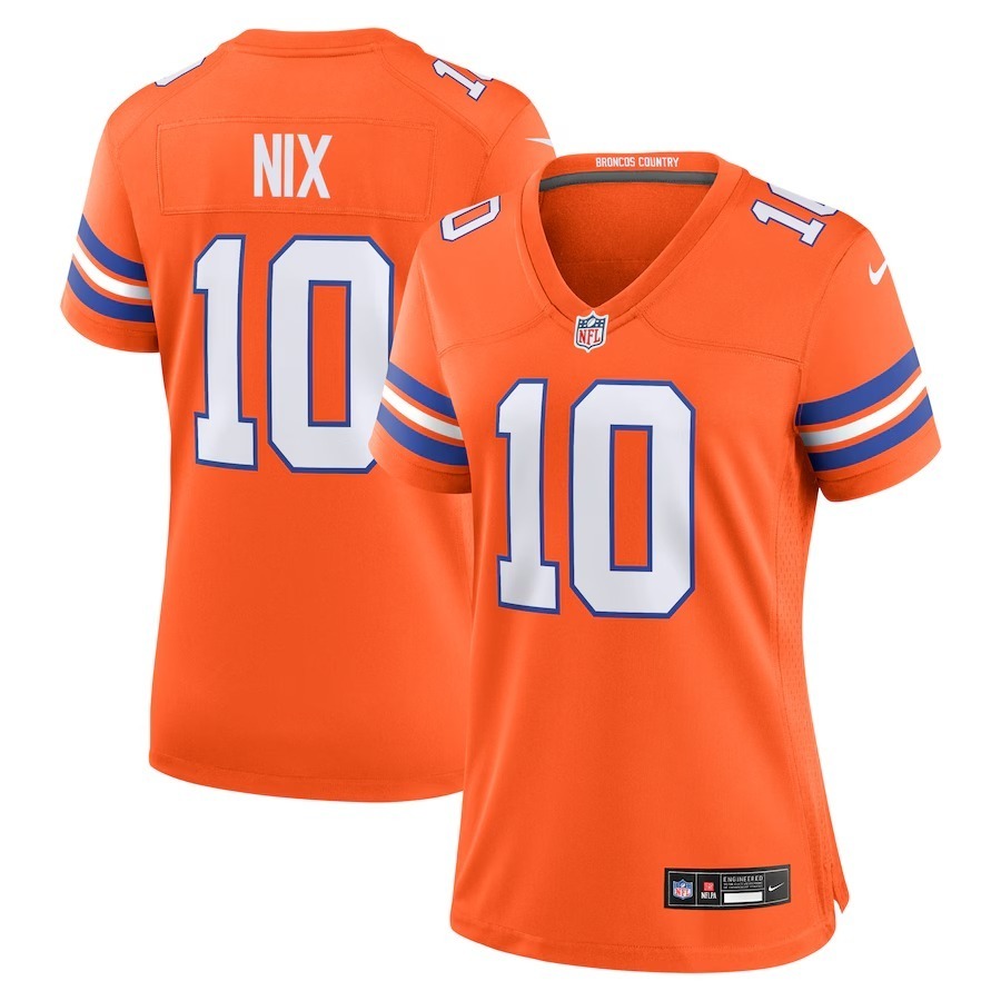 Women's Denver Broncos Bo Nix Nike Orange Mile High Collection 1977 Throwback Player Game Jersey - Jersey
