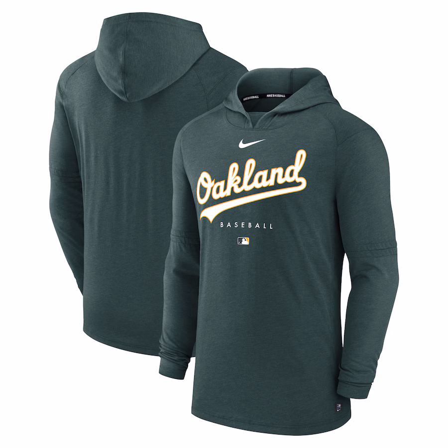 Men's Oakland Athletics Nike Heather Green Authentic Collection Early Work Tri-Blend Performance Pullover Hoodie - Jersey