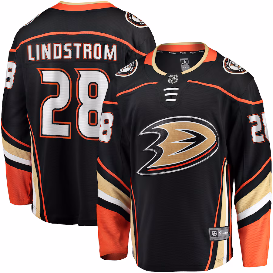 Men's Anaheim Ducks Gustav Lindstrom Fanatics Black Home Premier Breakaway Player Jersey - Jersey