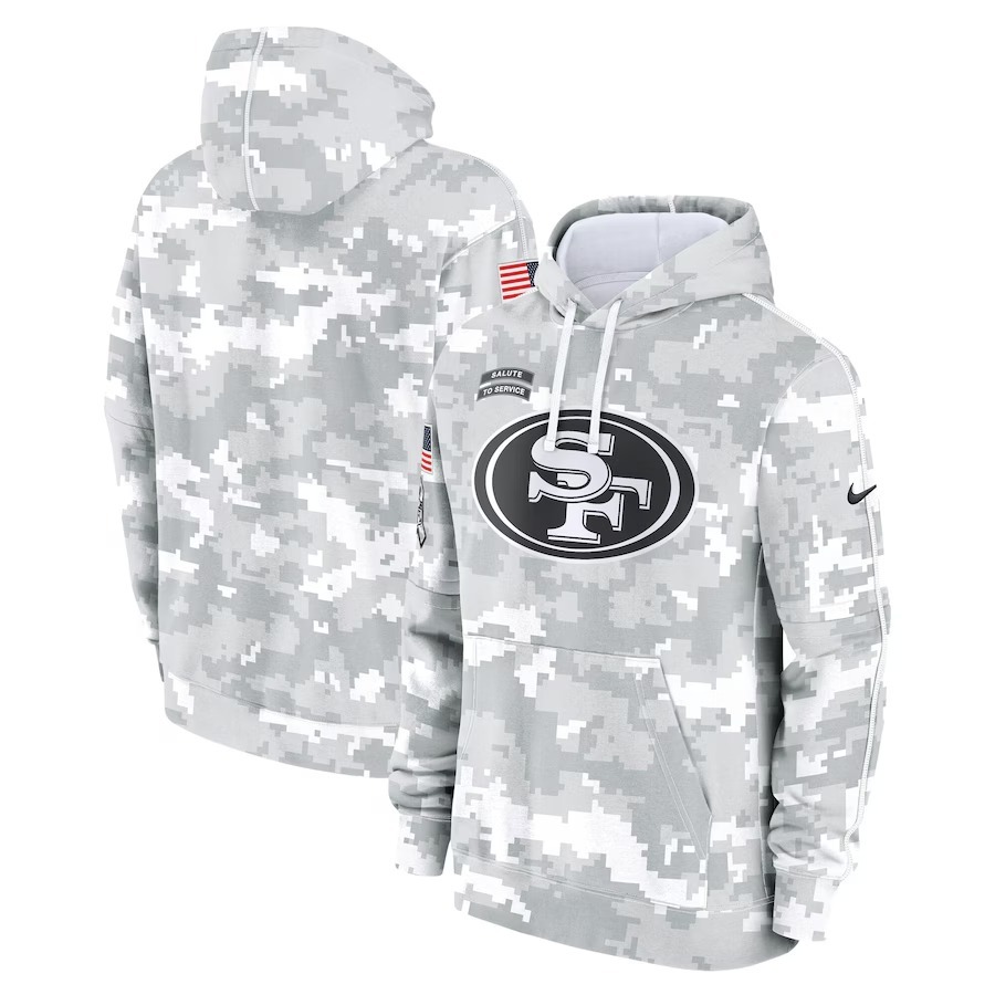 Men's San Francisco 49ers Nike Arctic Camo 2024 Salute to Service Club Fleece Pullover Hoodie - Jersey