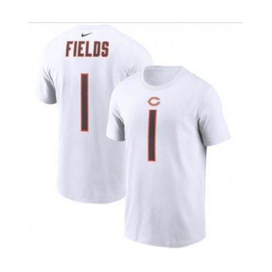 Men's Chicago Bears #1 Justin Fields 2021 White Football Draft First Round Pick Player Name & Number T-Shirt - Jersey