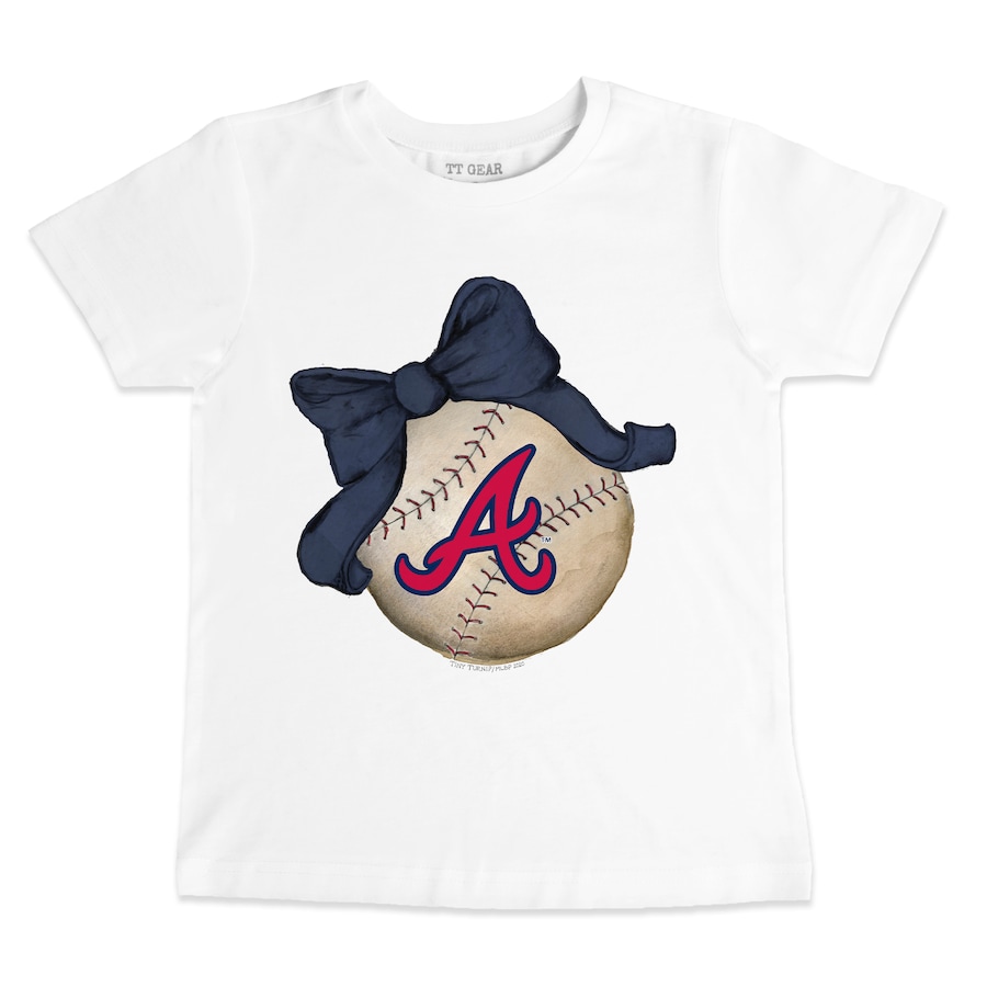 Youth Atlanta Braves Tiny Turnip White Baseball Bow T-Shirt - Jersey