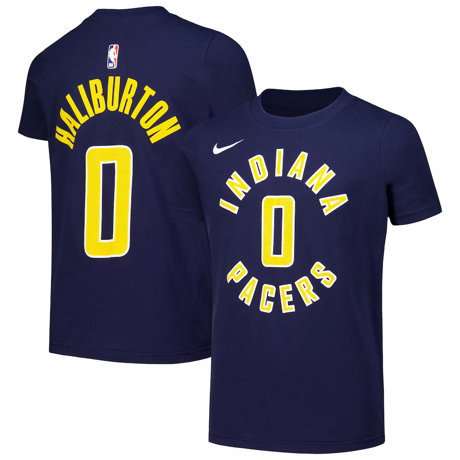 Youth Indiana Pacers Tyrese Haliburton Nike Navy Icon Edition Name & Number T-Shirt - Jersey
