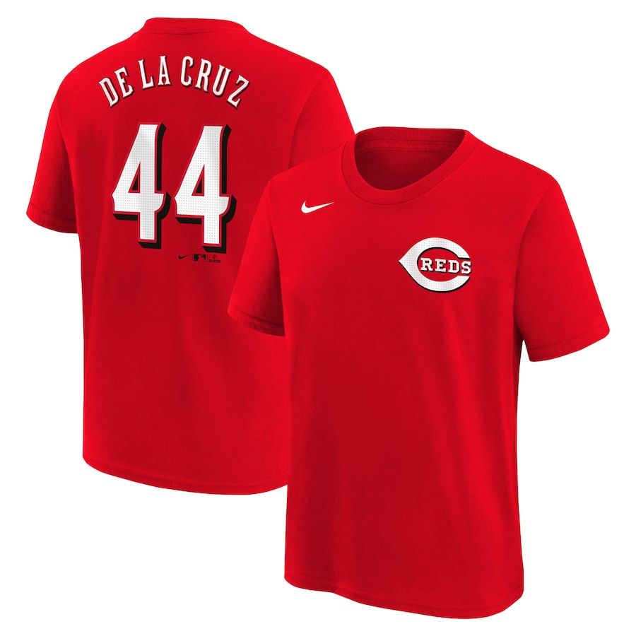 Youth Cincinnati Reds Elly De La Cruz Nike Red Home Player Name & Number T-Shirt - Jersey