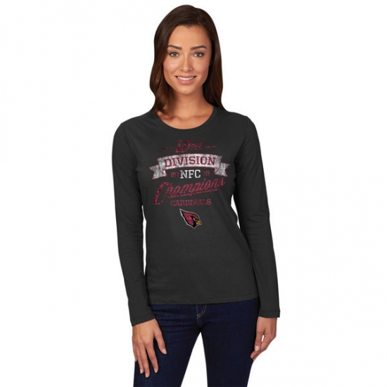 NFL Women Arizona Cardinals Majestic Black 2015 NFC West Division Champions Long Sleeve T-Shirt - Jersey