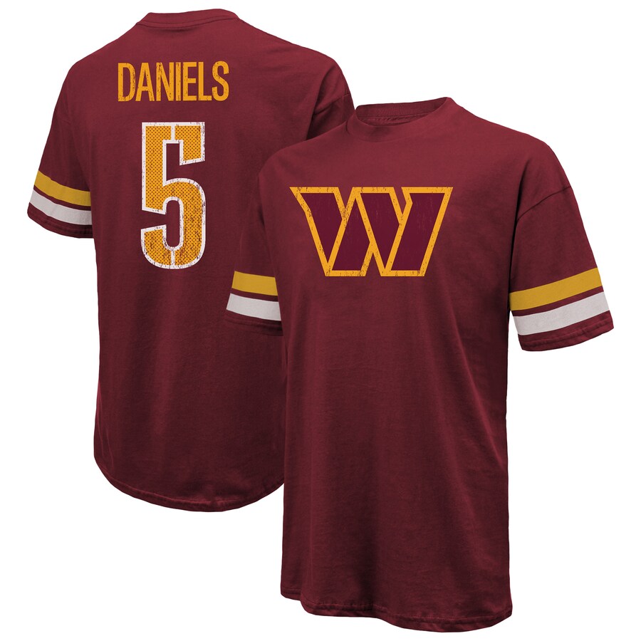 Men's Washington Commanders Jayden Daniels Majestic Threads Burgundy Name & Number Oversize Fit T-Shirt - Jersey