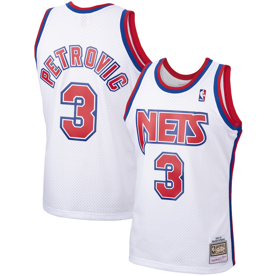 Men's New Jersey Nets Drazen Petrovic Mitchell & Ness White 1992/93 Hardwood Classics Swingman Jersey - Jersey