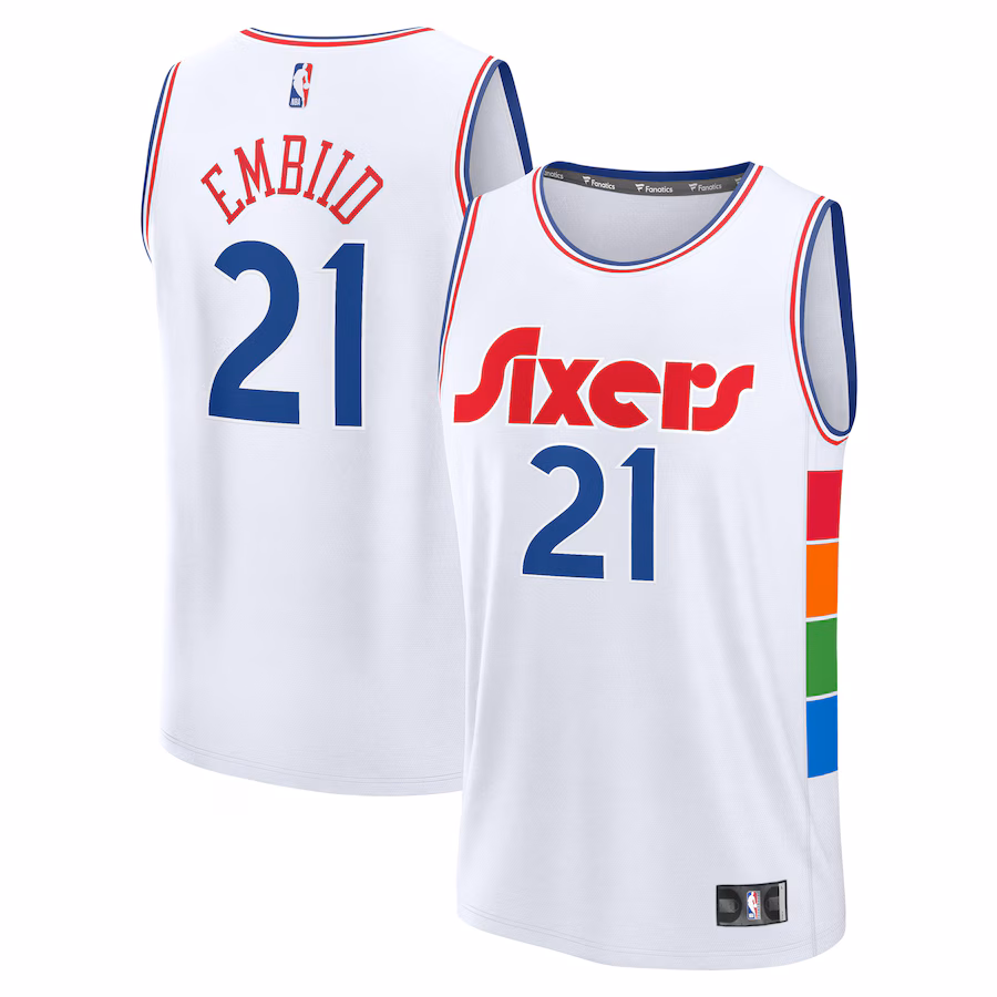 Youth Philadelphia 76ers Joel Embiid Fanatics White 2024/25 Fast Break Player Jersey - City Edition - Jersey