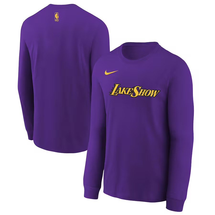 Youth Los Angeles Lakers  Nike Purple 2024/25 City Edition Wordmark Performance Long Sleeve T-Shirt - Jersey