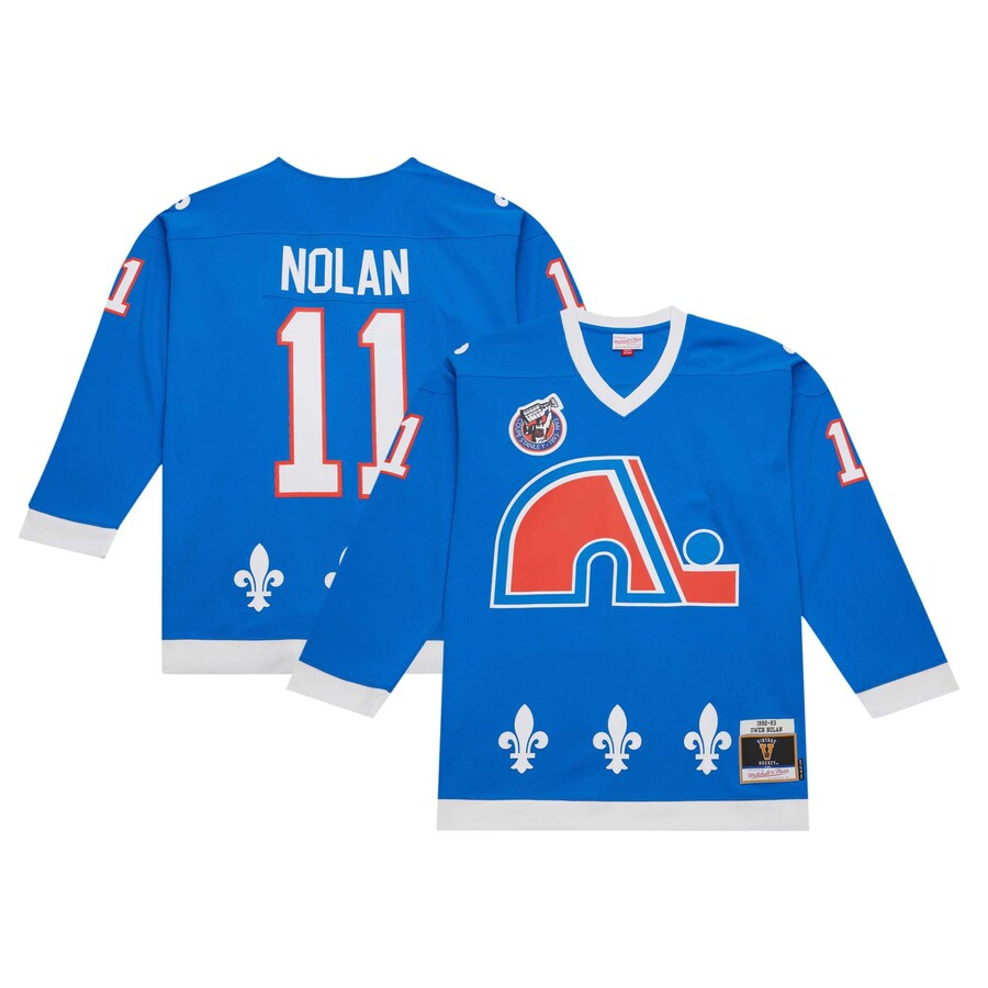 Men's Quebec Nordiques Owen Nolan Mitchell & Ness Blue 1992 Blue Line Player Jersey - Jersey