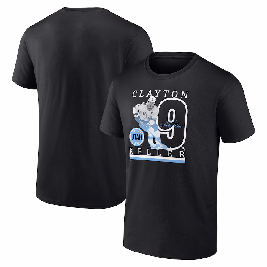 Men's Utah Hockey Club Clayton Keller Fanatics Black Authentic Stack Name & Number T-Shirt - Jersey