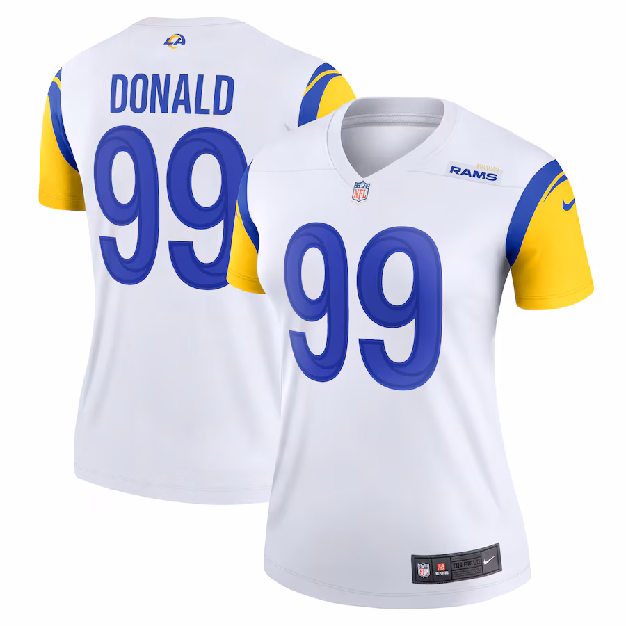 Women's Los Angeles Rams Aaron Donald Nike White Alternate Legend Player Performance Top - Jersey