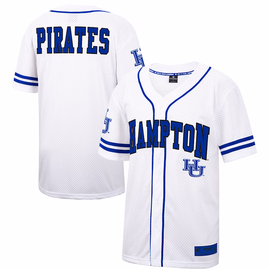 Hampton Pirates Colosseum Free Spirited Mesh Button-Up Baseball Jersey - White - Jersey