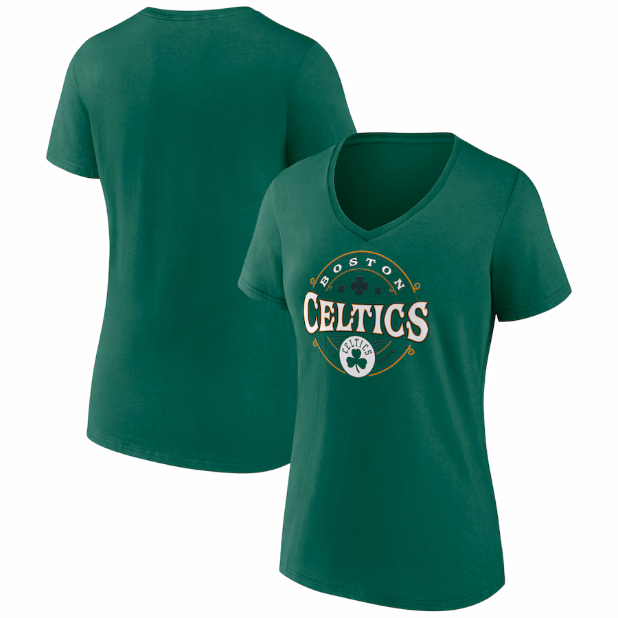 Women's Boston Celtics Kelly Green Lucky Team Logo V-Neck T-Shirt - Jersey